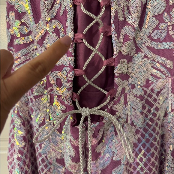 Jump Strapless Lilac Iridescent Sequins Patterned Dress - Picture 8 of 11